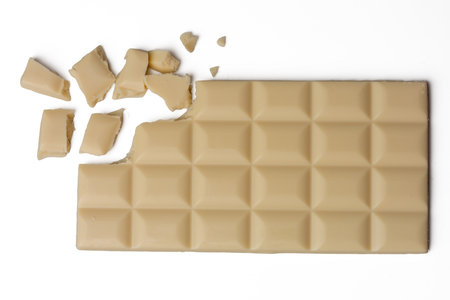 The Photo of white chocolate bar taken with a high-resolution camera using the focus-stacking technique on a white background.の写真素材