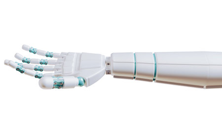 An AI robotic arm isolate on white backgroundの写真素材