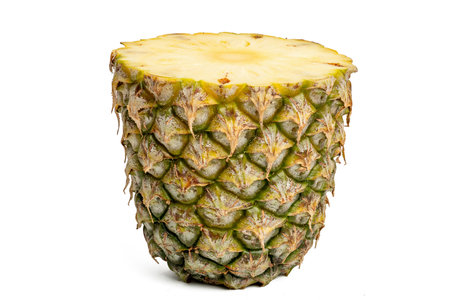 The Photo of pineapple taken with a high-resolution camera stacking focus technic using on a white background.の写真素材