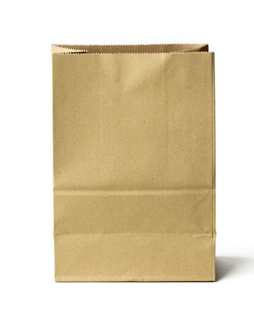 The Photo of paper bag taken with a high-resolution camera using the focus-stacking technique on a white background.の写真素材