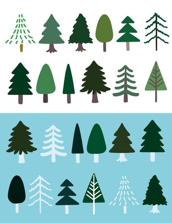 Collection of trees in dark colors. Flat illustration. Vector.のイラスト素材