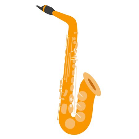 Woodwind instruments, alto saxophone. Illustration of  alto saxophone isolatedon white background. Design layout for banners presentations, flyers, posters and invitations. Vector modern flat design musical instruments.のイラスト素材
