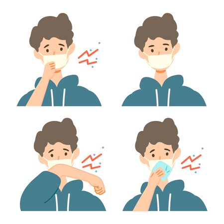 Vector illustration of people combating the coronavirus. New norms for prevent the spread of COVID-19.のイラスト素材