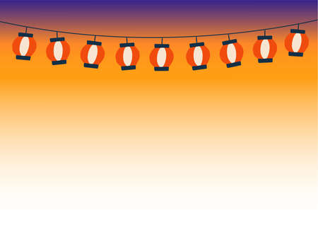 Vector illustration of Japanese traditional festival at evening. Flat design vector illustration background.のイラスト素材