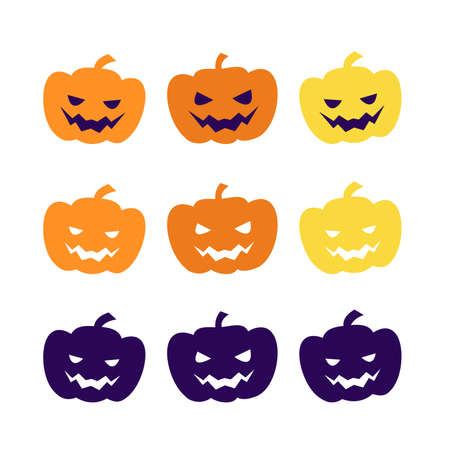 Vector illustration of icons for halloween. Isolated modern flat vector illustration of  jack o lantern. Concept for autumn.のイラスト素材