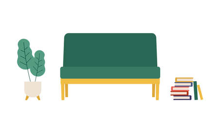 Vector illustration of books and a sofa. Concept for literature. Stay at home concept.のイラスト素材