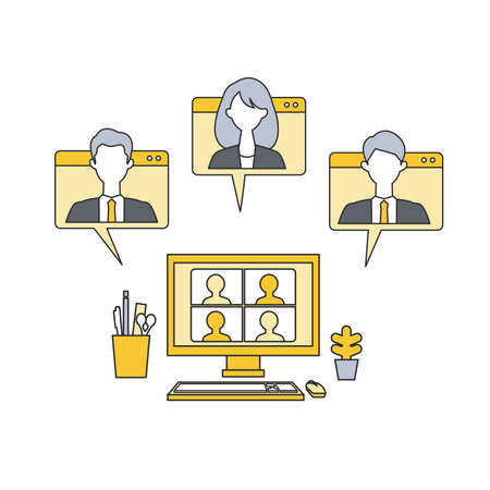 Situation of telecommuting work in the new normal lifestyles. Flat design vector illustration of teleworking people. Concept for teleworking.のイラスト素材