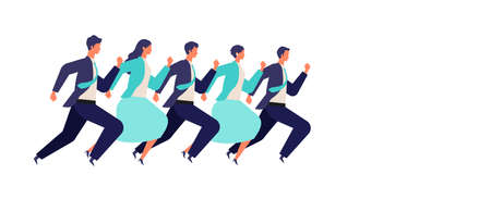 Running businessman and woman in suits.  Active poses of business people. Isolated vector illustration characters in flat style.のイラスト素材