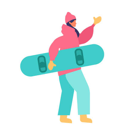 People performing winter sports activities. Snowboarding people. Flat cartoon colorful vector illustration.のイラスト素材