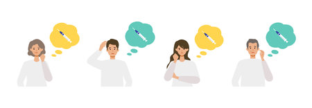 People thinking about vaccination. Concept for  vaccination. Vector flat illustration.のイラスト素材