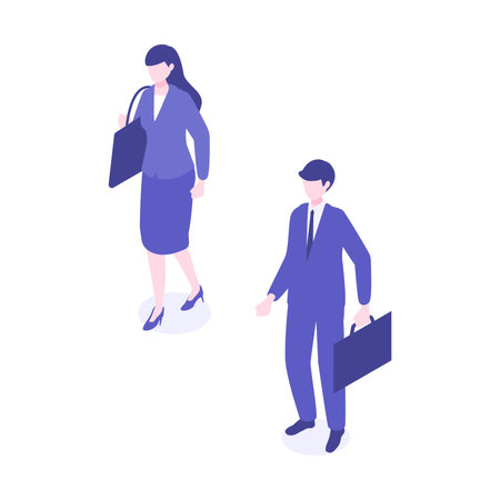 Isometric walking businessman character design in different poses. Vector illustration in flat style.のイラスト素材