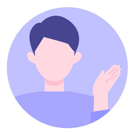 Young Man cartoon character. People face profiles avatars and icons. Close up image of pointing man. Vector flat illustration.のイラスト素材