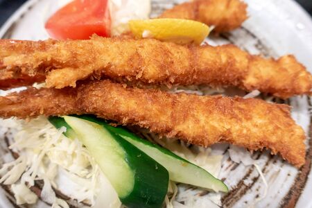 Shrimp fry and salad photo