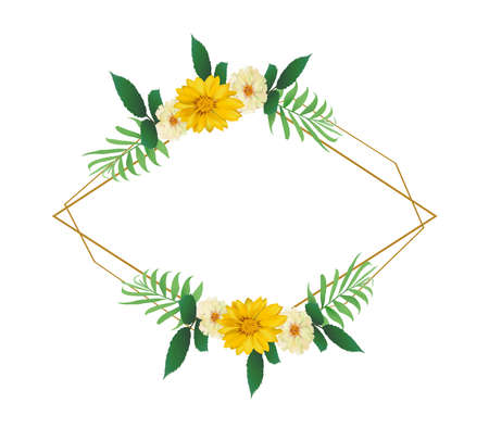 rhombus frame with yellow flower and leaves high resolutionの写真素材