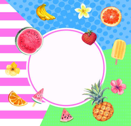 colorful summer banner with fruits high resolutionの写真素材