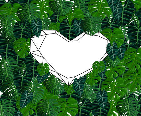 love tropical frame with monstera leaves high resolution background for wedding invitation or for decoration interiorの写真素材
