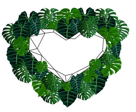 love tropical frame with monstera leaves high resolution background for wedding invitation or for decoration interiorの写真素材