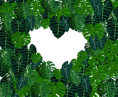 love tropical frame with monstera leaves high resolution background for wedding invitation or for decoration interiorの写真素材
