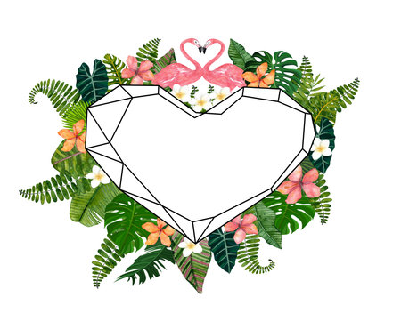 love tropical frame with monstera leaves high resolution background for wedding invitation or for decoration interiorの写真素材