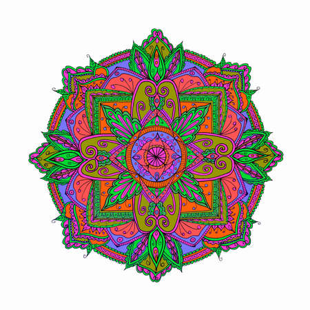 Ethnic mandala with colorful ornament. Bright colors. Isolated- vector mandala coloredの写真素材
