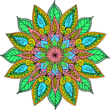 mandala colored - mandala leaves and flowers colorful - vector colored mandalaの写真素材