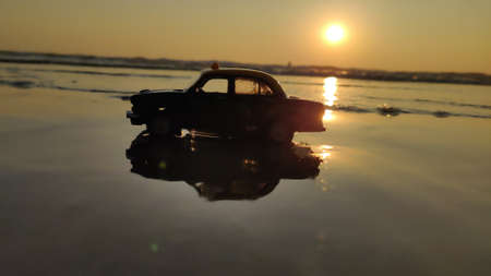 Car Shot near the Sea Sunsetの写真素材