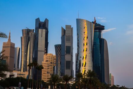 Modern architectures of Qatar in the evening.