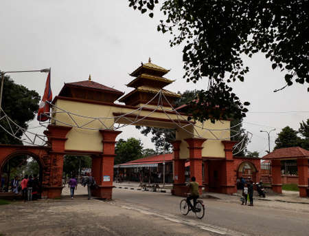 Jhapa, Nepal - Jule 16 2018: Nepal - India border gate seen from Nepal side at the eastern part of the Nepal.のeditorial素材