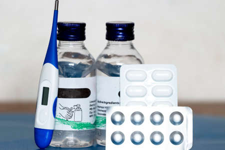 Close-up view of medical kit highly used during COVID-19. Medical kit to fight against corona-virus...