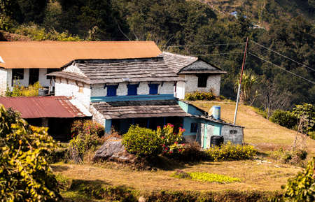 Kaski, Nepal- November 9 2019: Traditional old house in the hilly area of Pokhara, Nepal.のeditorial素材