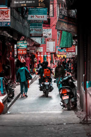 Pokhara, Nepal- November 10 2019: Busy streets of Nepal showing street rush during evening hour.のeditorial素材