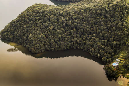 Aerial view of green and dense forests near Fewa lake of Pokhara, Nepal.の写真素材