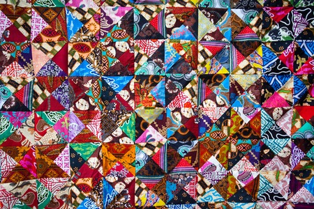 Quilt with distinct color abstract patterns, handmade domestic production, Bali Indonesiaの写真素材
