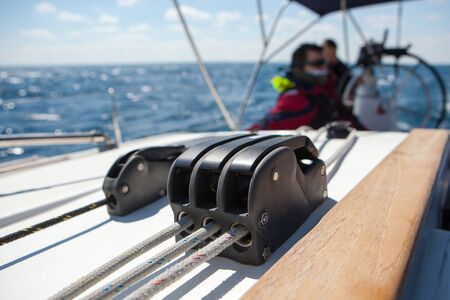 Jammers to the ropes on a sailing boatの写真素材