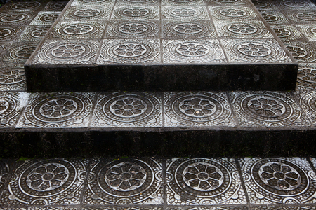 Stone steps with traditional pattern of the Temple in Bali Tirta Ganggaの写真素材