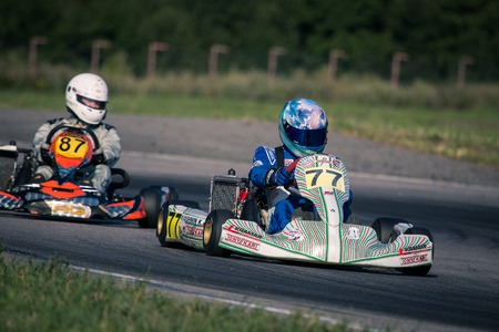 Belgorod, Russia - August 13: unidentified pilots compete on the track at the sports karting series...