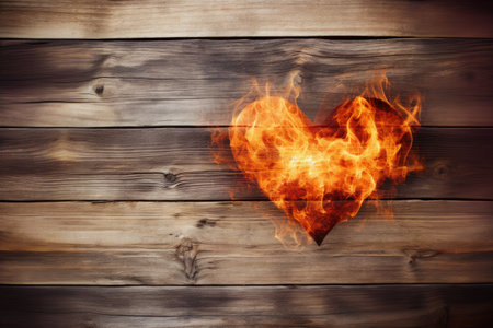 wooden background with a burnt heart for Valentine's Day. place for textの素材