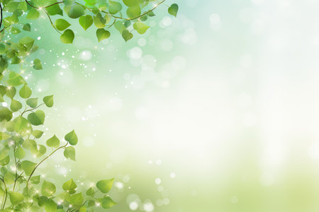 birch branches with leaves on a background of delicate green color. copy spaceの素材