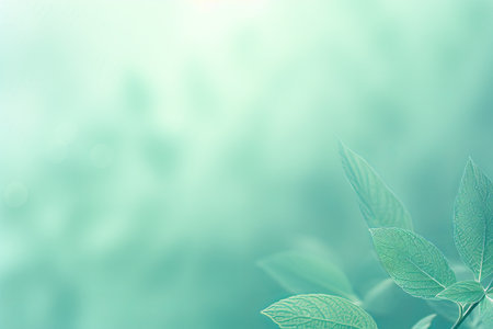 a sprig of cherry on a blurred mint background. copy spaceの素材