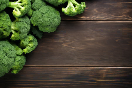 beautifully laid out broccoli on a wooden surface. view from above. copy spaceの素材