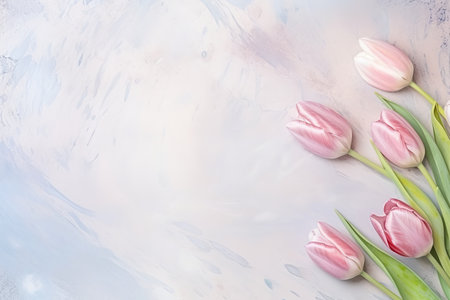 pink, mother-of-pearl tulips on a blurry light backgroundの素材