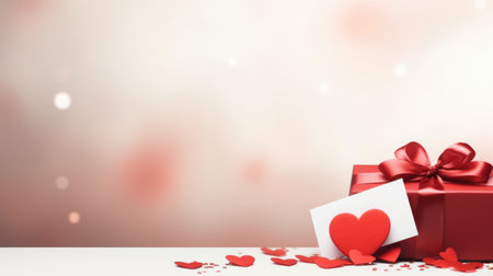 gift box on a light background with valentine, heart. copy spaceの素材