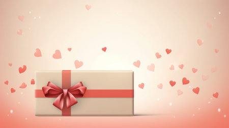 small gift box on a delicate background with hearts. for congratulations on Valentine's Day, Mother's Day, declarations of love. copy spaceの素材