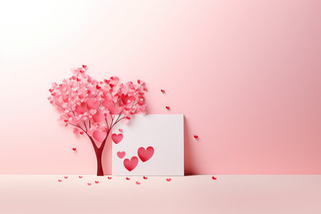 pink tree with hearts instead of leaves. place for text, congratulations on Valentine's Day.の素材