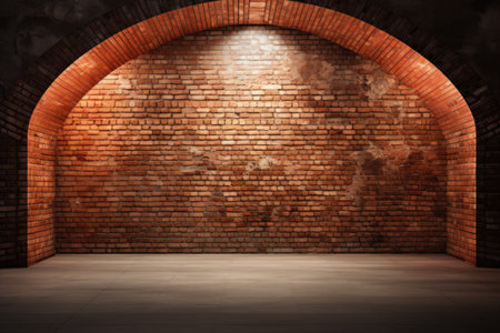 Empty arch made of brickwork with lighting. place for text.の素材