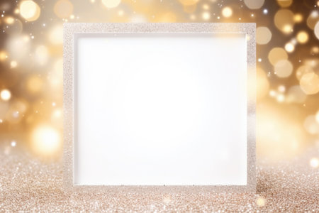 Blank white photo frame on golden bokeh background. copy spaceの素材