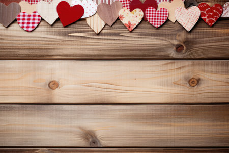 wooden background with hearts in a cage for Valentine's day. place for textの素材