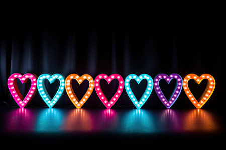 Hearts made of LEDs on a black background for Valentine's day. place for the textの素材
