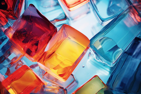 Colorful ice cubes on the blue background. Close-up.の素材