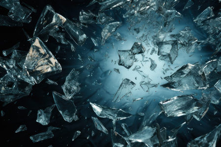 Pieces of broken glass on a dark blue background, 3d rendering illustrationの素材